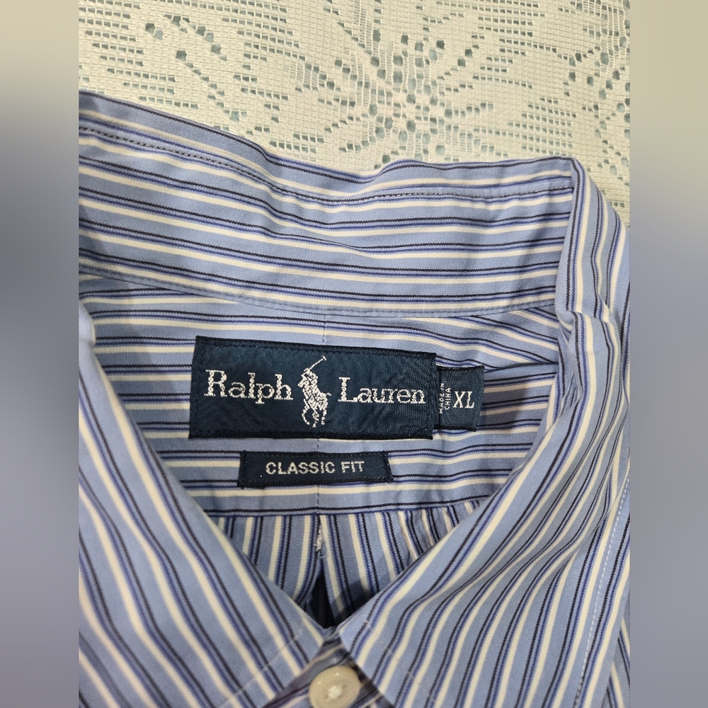 Ralph Lauren Blue and White Striped Dress Shirt Classic Fit Size XL 100% Cotton - Picture 3 of 13